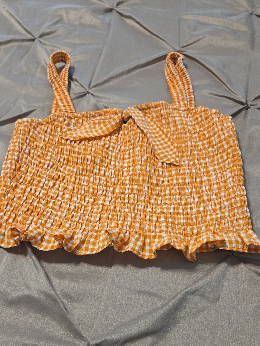 Sienna Sky Orange Gingham Smocked Crop Top